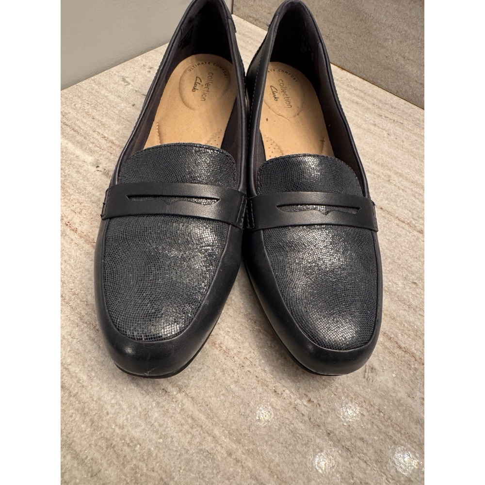 Clarks Juliet Coast Penny Loafers Leather Slip-Ons Luxe Flats‎ Textured Blue 8.5 - Picture 5 of 9
